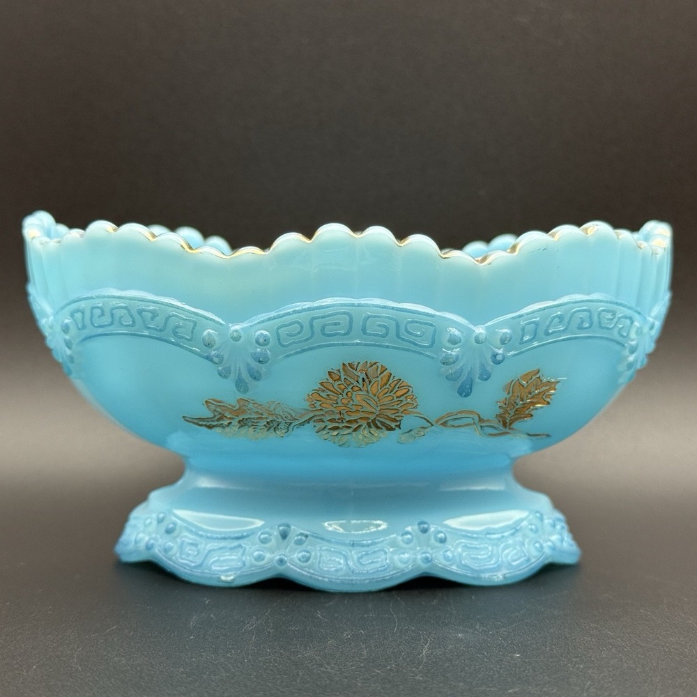 EAPG Northwood Glass Chrysanthemum Sprig Pagoda Blue Custard Compote Berry Bowl - Picture 8 of 16